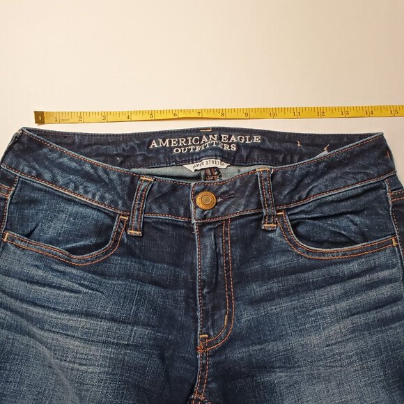 American Eagle Jeans Size 6 X-Long Low Rise Skinny Leg Dark Wash - Picture 7 of 10